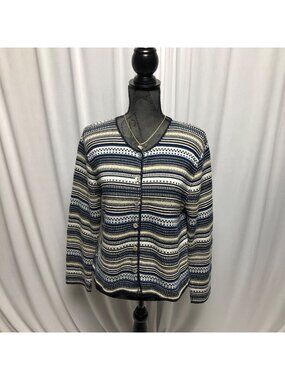Spunky Sweater Womens Size Medium Blue Tan Buttons Vintage Made in USA Cardigan
